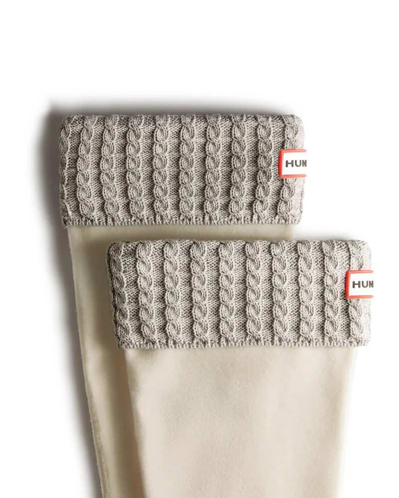 Hunter Recycled Mini Cable Knitted Cuff Tall Boot Sock in Grey-1